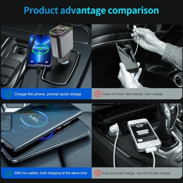 Smart Retractable Cable Car Charger 66W With Starry Sky Projection