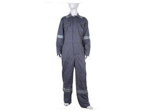 Grey Reflective Industrial Work Uniforms , Lapel Stain Resistant Coverall