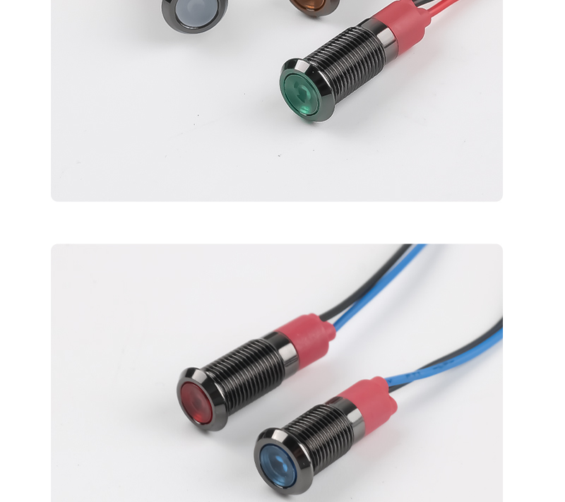 8MM Metal Indicator Light, LED Strip Light With Waterproof Function Oxidized Black Shell, Red Green Yellow Blue White 6V12V24V