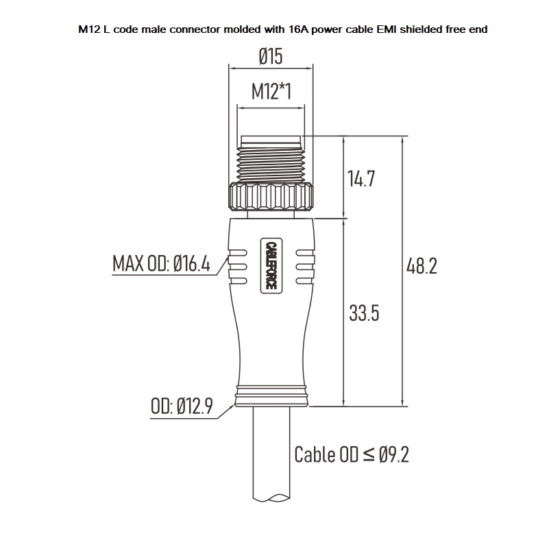 AC M12 l контактный разъем кабеля 16A 690V привода датчика 5M кода 5