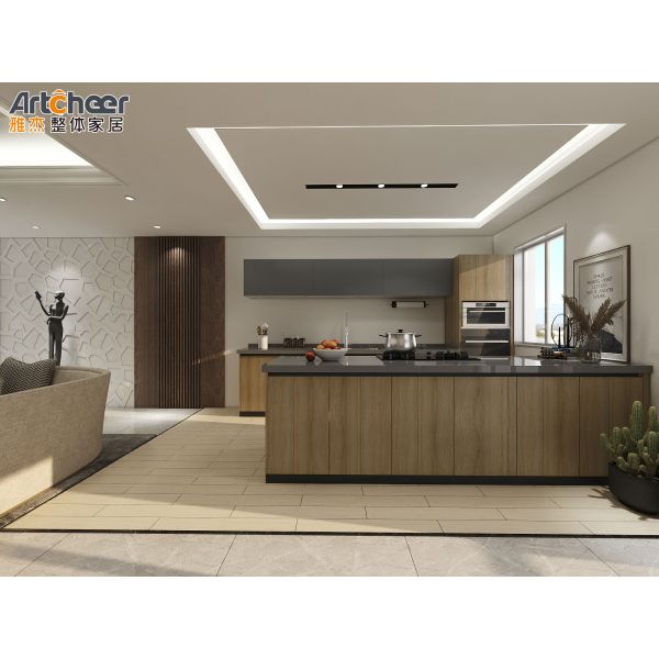 Modern Wood Veneer Finish Kitchen Cabinet with 5 Year Warranty and Customizable Size for Modular Kitchen