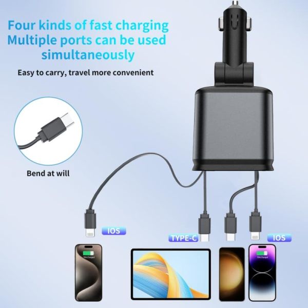 Smart Retractable Cable Car Charger 66W With Starry Sky Projection
