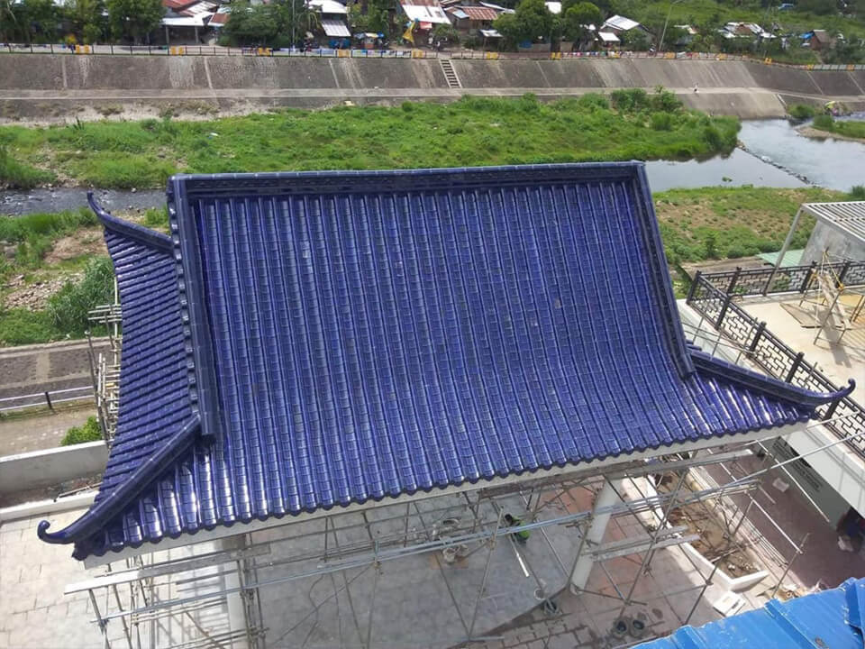 Cobalt Blue Glazed Chinese Roof Tiles Traditional Clay Temple Pavilion Roof Tile System with Eaves Covers for Asian Architecture