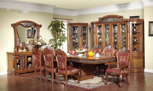 4 Person Home Luxury Wood Dining Room Sets Rococo Antique Carved Dining Chairs