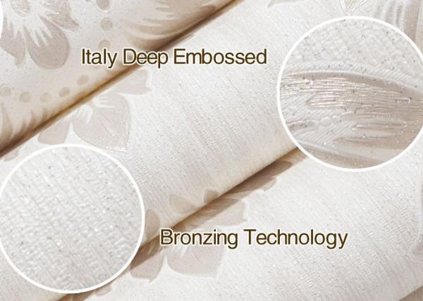 Living Room Washable Vinyl Wallpaper , White Damask Pattern Wallpaper