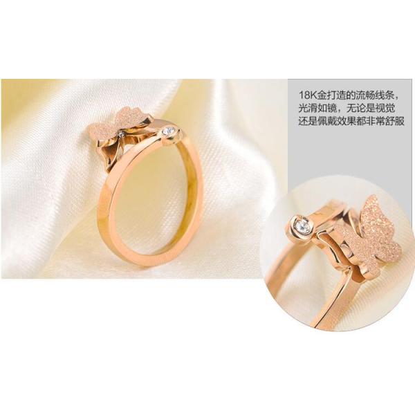 Rose Gold Butterfly Rings for Girl Diamond Finger Ring for Lady Stainless Steel Frosted Gold Ring