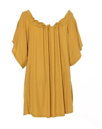 Yellow Color Ladies Stylish Women'S Blouses With Off Shoulder Frill Sleeve