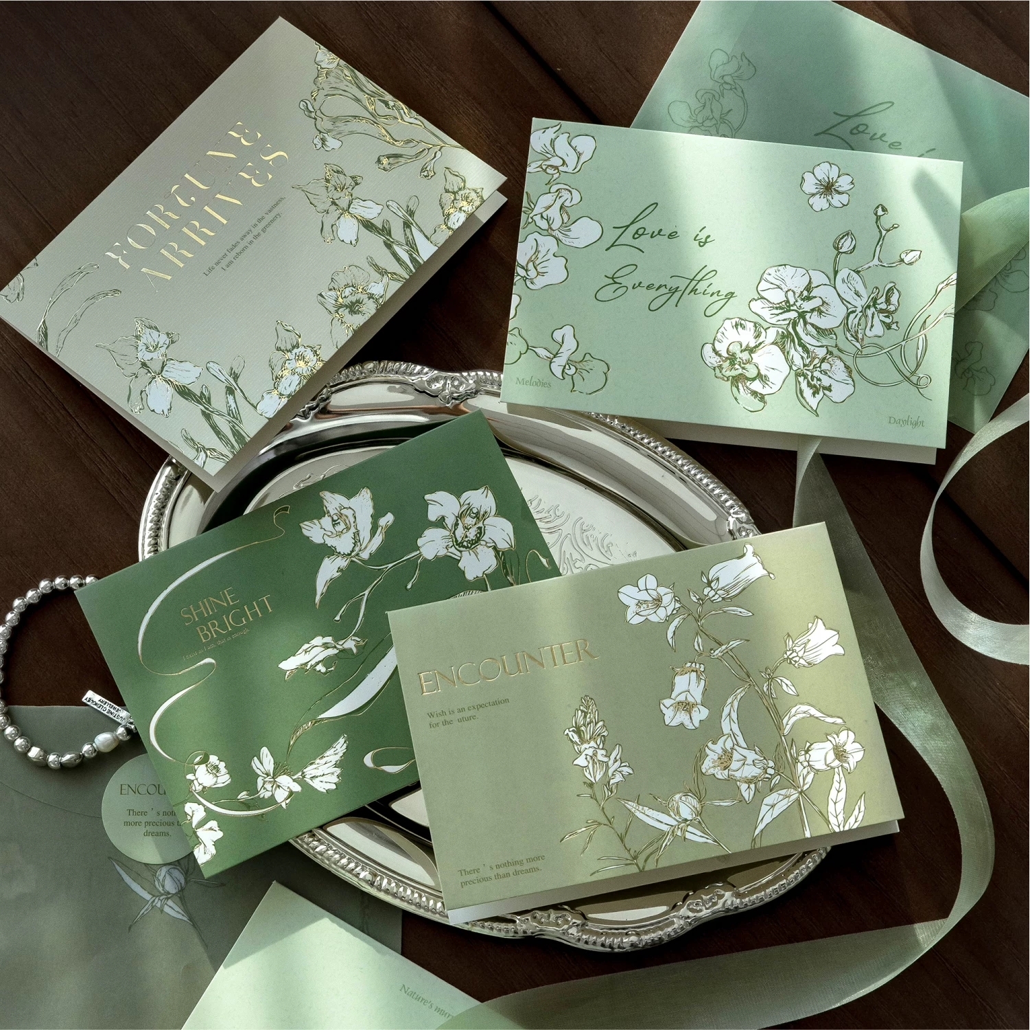 Embossed Botanical Greeting Cards With Matching Envelopes And Sticker Seals