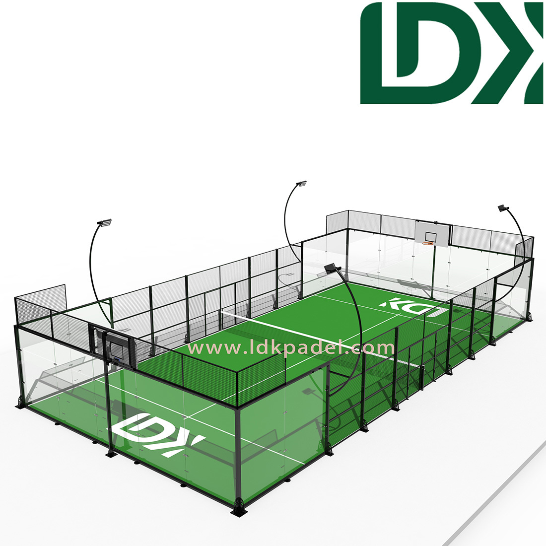 Multifunctional Panoramic Padel Court with Basketball System – Green Turf
