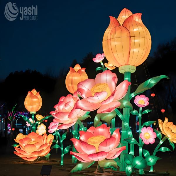 Traditional Chinese Peony Sculpture Outdoor Party Lanterns 110/220V