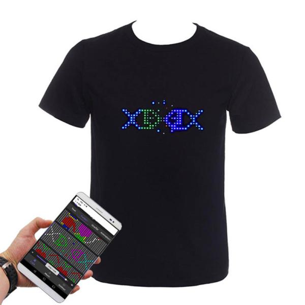 APP Control LED Lighting T Shirt Bluetooth Programmable Rechargeable