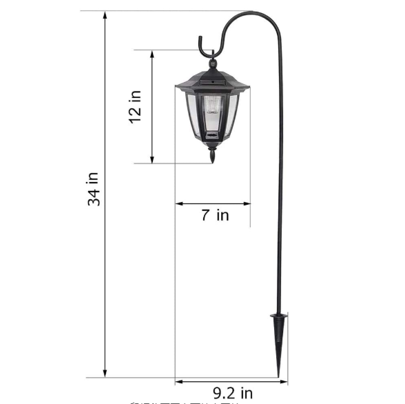 4 Lumens 34 Inch LED Solar Garden Lanterns With Shepherd Hook
