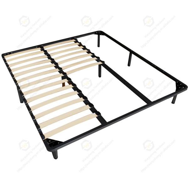 Metal Bed Base Mechanism with Wooden Slats Detachable Storage Function Bedroom Flat Bed Frame