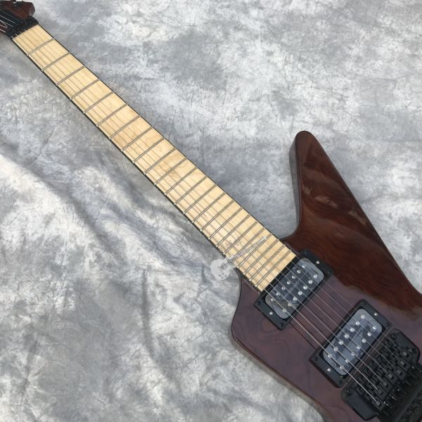 Custom Electric Guitar Brown Rosewood Top Covered Maple Fingerboard 7 Strings Double Swing Customizable Logo