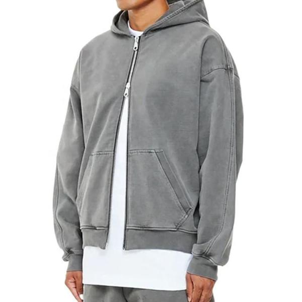 Logotipo personalizado respirável Homem 100% de algodão Hoodie Francês Terry Zipper Up Oversized