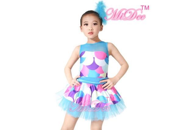 Children Adult Colorful Polka Dots Girls Jazz Dance Costumes Tired Dresses Tank Top With Mesh Joints