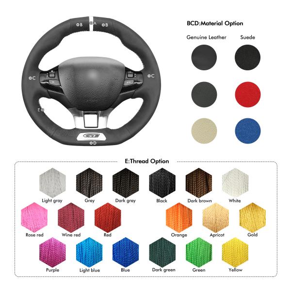 Hand Stitching Custom Black Suede Steering Wheel Cover for Peugeot GTI GT Line 208 308 SW