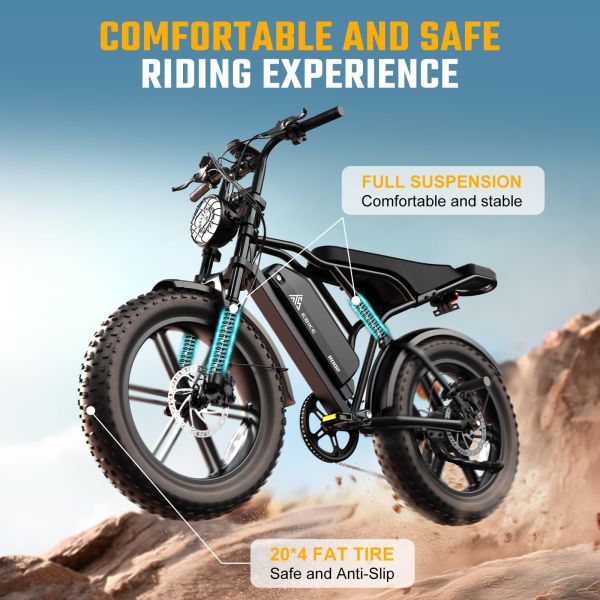 CE UL Certified UK Stock R002 48V 15A Lithium All Terrain Fat Tire E-Bike Dual Suspension Electric Mountain Bike Rear Hub Motor