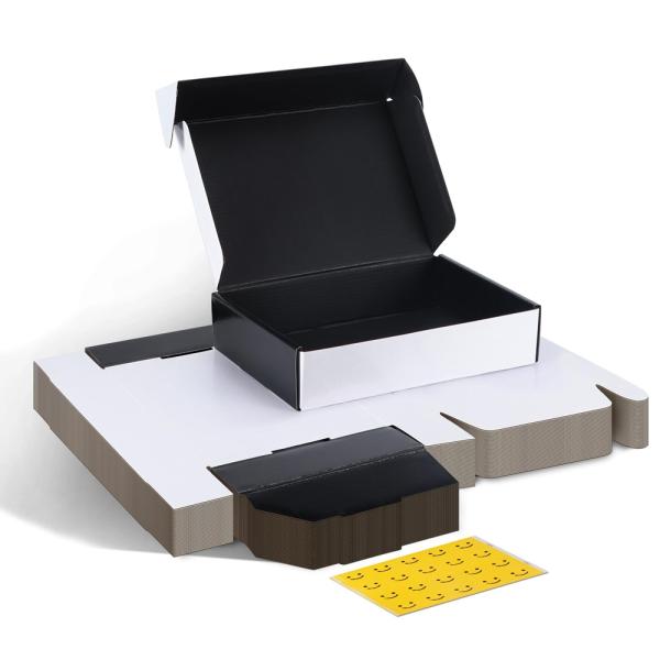 Materiais reciclados Logotipo personalizado Caixas de correio em cartão preto e branco para transporte marítimo de luxo