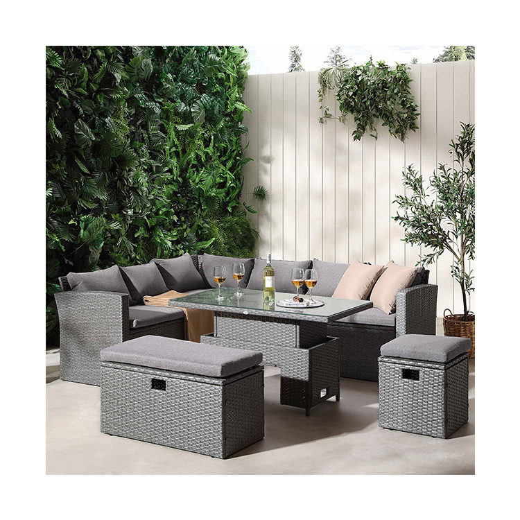 Rectangular Corner Dining Sofa Set with Rising Table AJUNION Rattan Garden Furniture