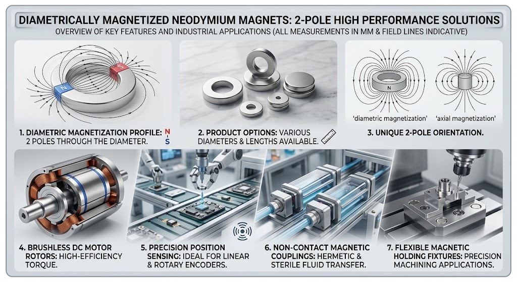 N42 Neodymium Cylinder Magnet 10mm dia. x 20mm thick Diametrically Magnetized (2-Pole)
