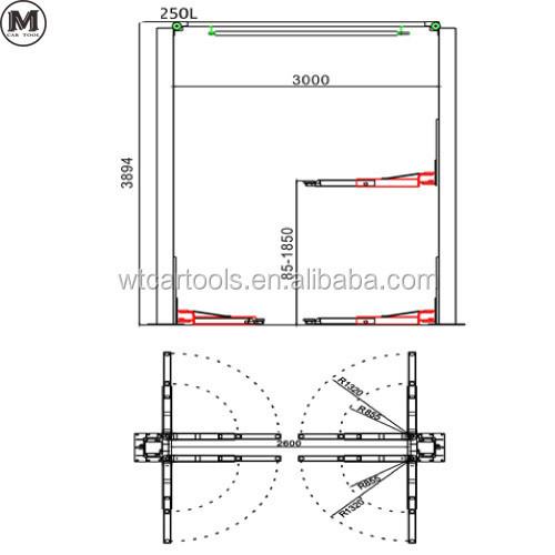 5000KGS 380v 2 Post Car Hoist Double Cylinder Hydraulic For SUV Minibus