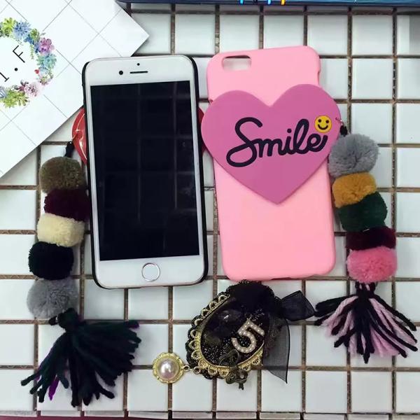 DIY Hard PC Smile Word Heart Pattern Small Hair Ball Tassel Back Cover Cell Phone Case For iPhone 7 6s Plus