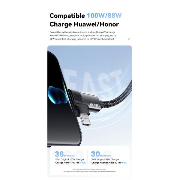 ESSAGER ES-X59 2 In1 Usb To Micro USB C Fast Charging Cables 7A Pd 100W