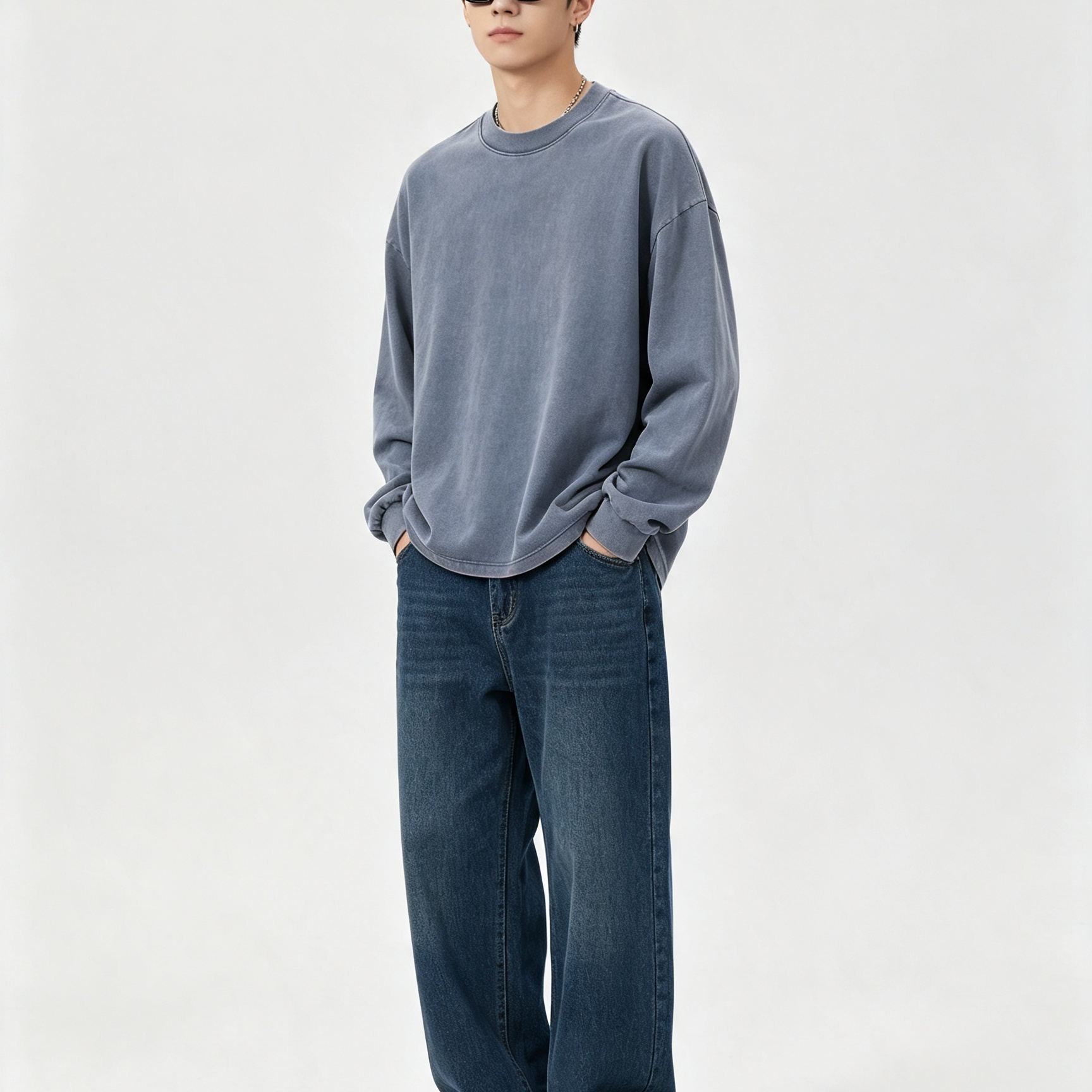 Men’s Loose Fit Cotton Long-Sleeve T-Shirt Casual Crew Neck Streetwear Basic Top