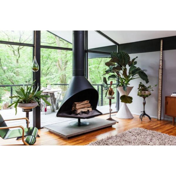 Vintage Mid Century Indoor Black Freestanding Cone Wood Burning Fireplace