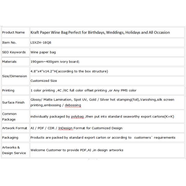 Wine Bottle Gift Bag Custom Printed Paper Bags For Birthday Weddings