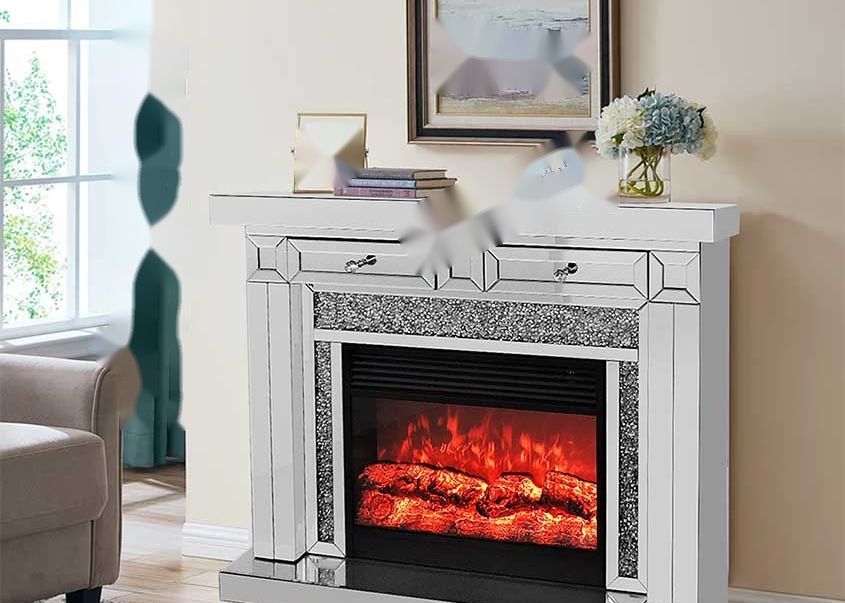 Mirrored Electric Fireplace Heater Tv Stand Crushed Diamond Accents Customizable Color