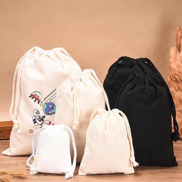 Customized Logo Pattern Cotton Canvas Drawstring Backpack Bag for Basketball Shoes