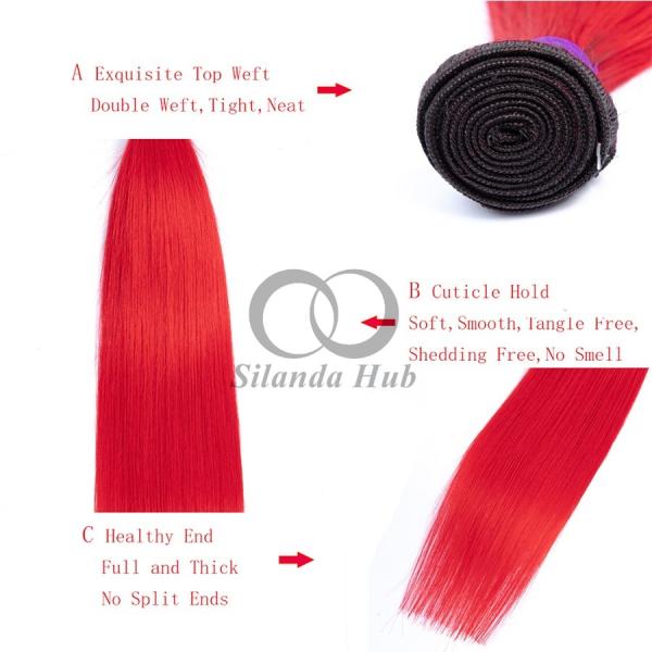 #T1B/Red Straight Remy Human Hair Bundles Sew In Weave Bundles Brazilian Bundle Deals