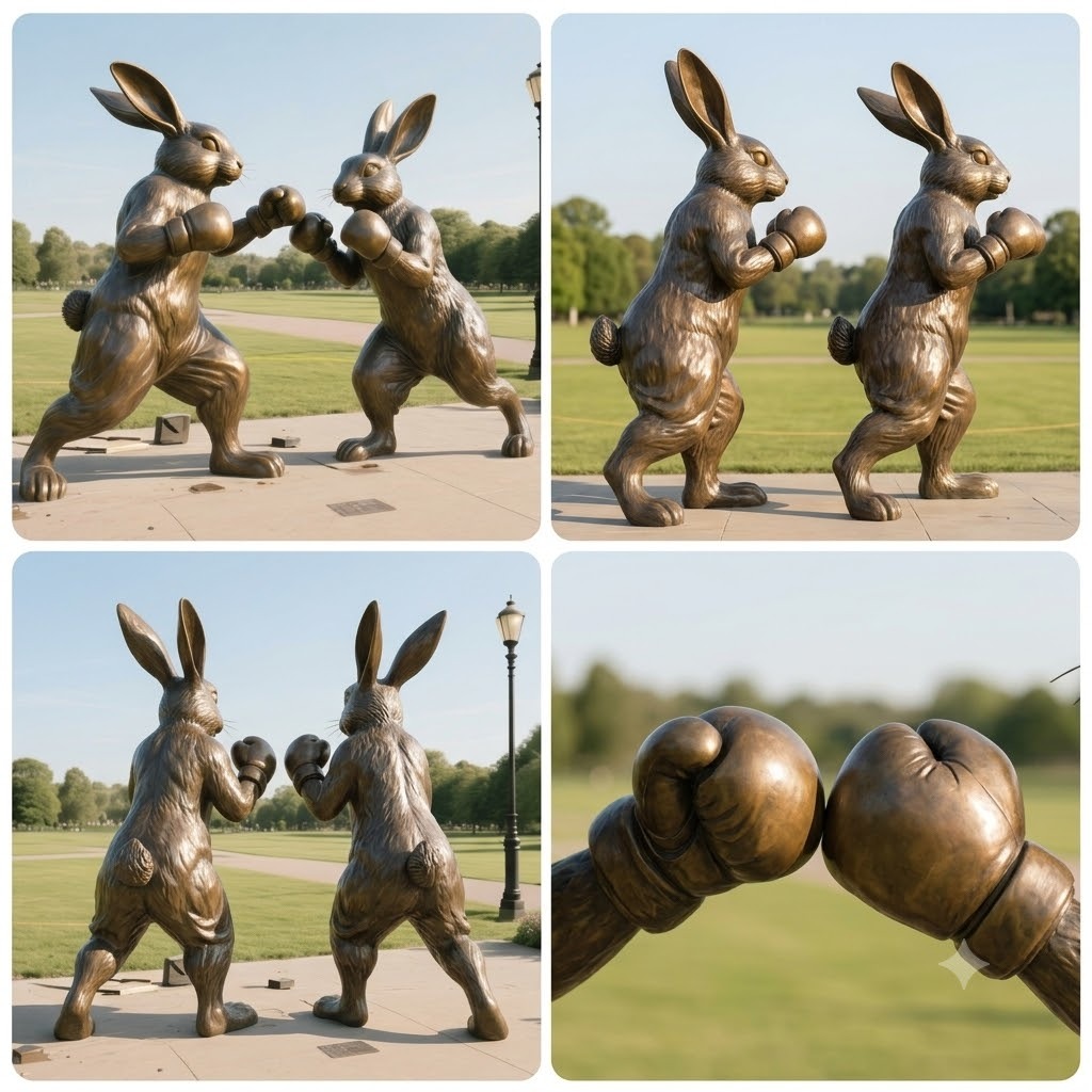 Life-Size Bronze Boxing Hares Statue