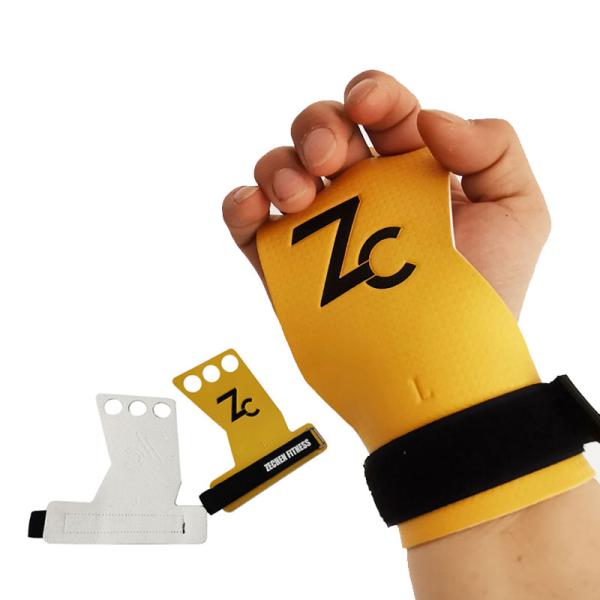 Pull ups 3 Hole Carbon Leather yellow crossfit Hand Grips Gloves for Palm Protection