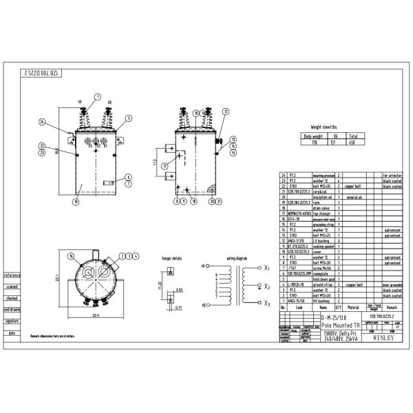 25kva Single Phase Oil Filled Pole Mounted Distribution Transformers 13.8KV To 240V