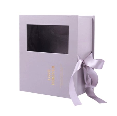 Luxury Rose Flower Gift Hinged Cardboard Box Clamshell Rigid Paper Box PVC Window