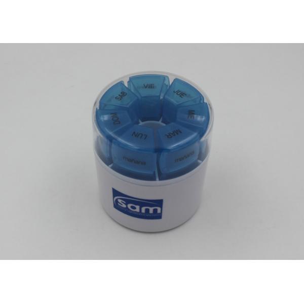 Cylindrical Plastic Pill Box With Stamp Printing Logo / 28 Day Pill Organizer