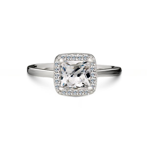 Anillo de compromiso cuadrado solitario de plata de ley 925 para mujer con circonita cúbica (CZ)