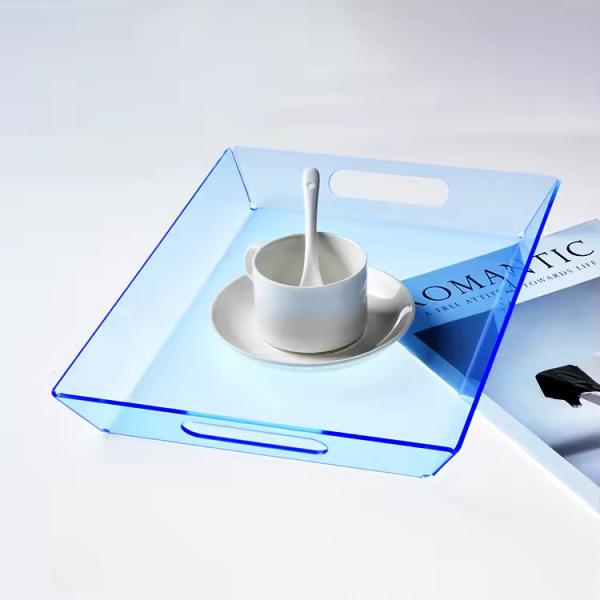 Custom Blue Acrylic Serving Tray Lucite Fruit Tray Modern Style Polished Rectangular