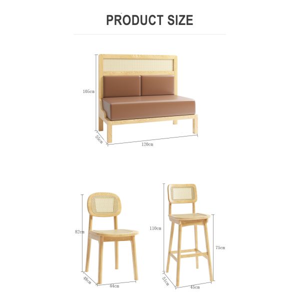 Customized New Design Woven Rattan Chair and Sofa Plywood Table Restaurant Cafe Sets