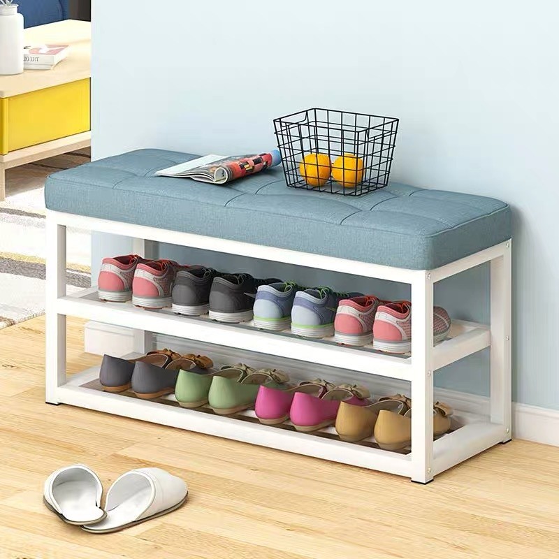 FOB Xiamen Port Durable Bamboo Metal Sitting Stool Shoes Rack for Bath Room Furniture