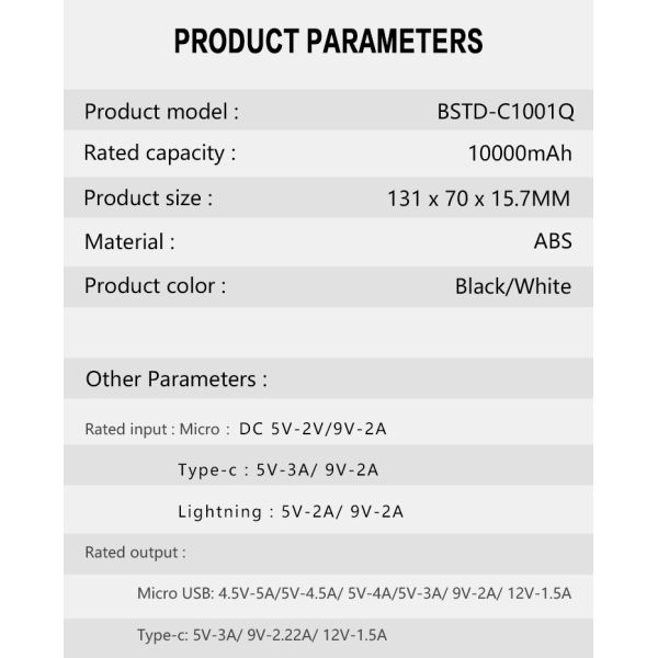 Type C USB Port Portable Power Bank OEM Logo Mobile Charging 10000mAh