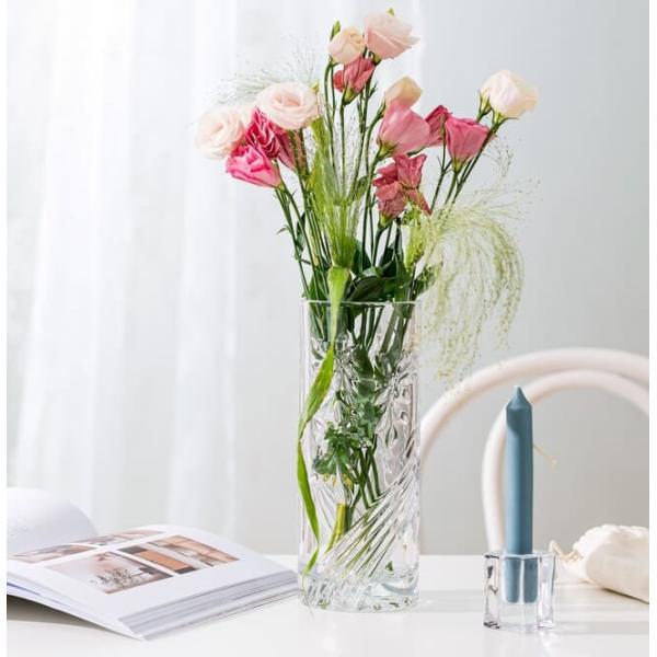 Embossed Clear Shaped Glass Vases 24.8cm Lead Free Crystal Cylinder Vase