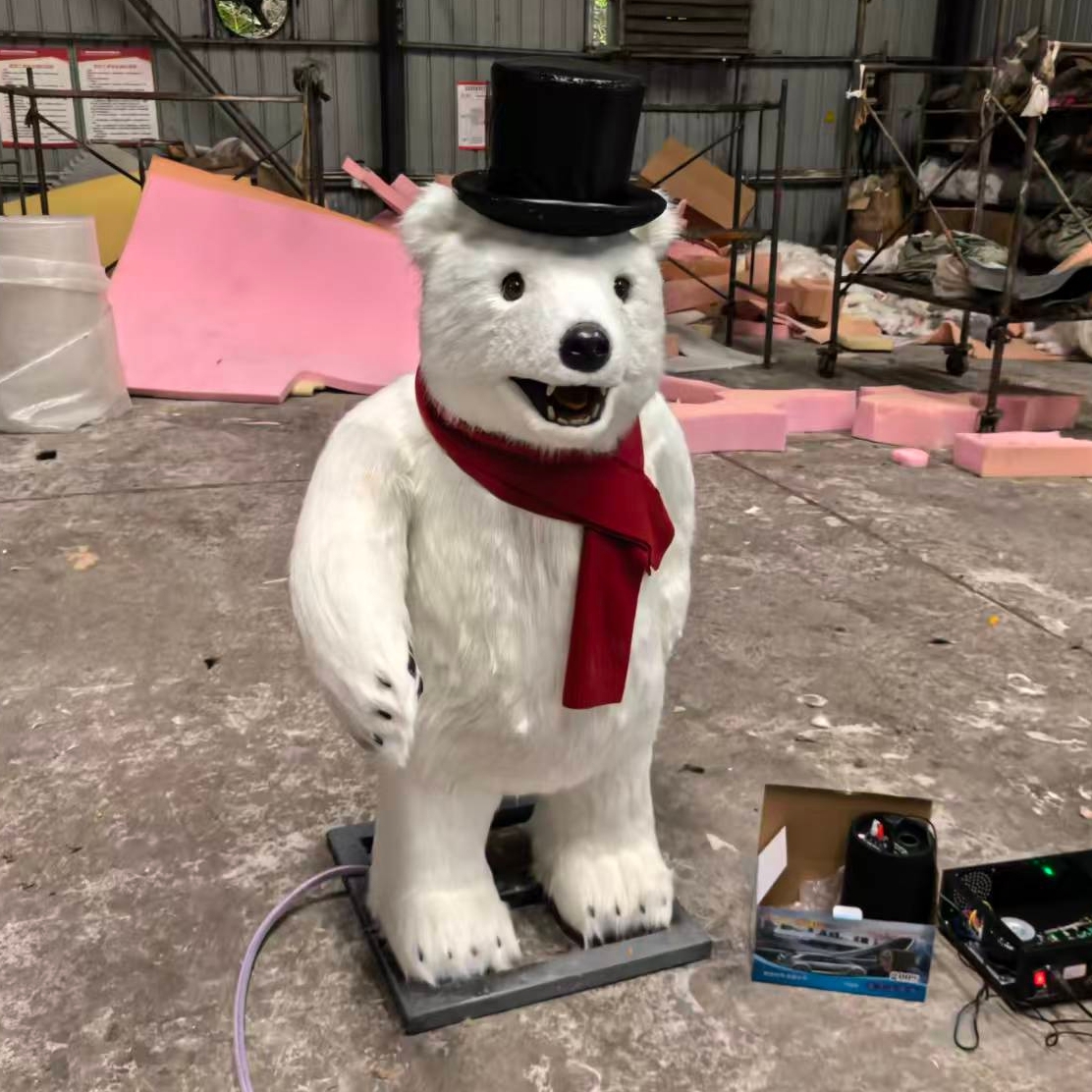 Theme Park Animatronic Christmas Decoration Singing Cartoon Polar Bear Model