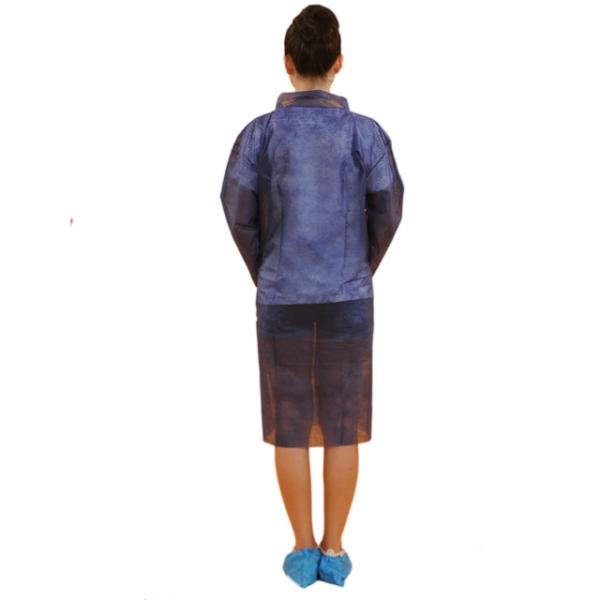 Purple Colored Sterile Disposable Non Woven Lab Coat With Collar 18-65gsm