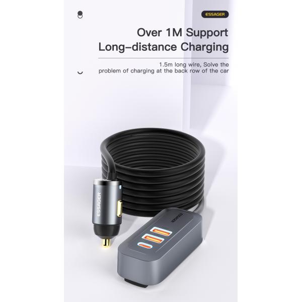 Cargador de automóvil para automóviles Essager 2022 Doution 1.5m Cable de extensión 2C2A Cargador de automóviles de 100W Para teléfono móvil Huawei Xiaomi
