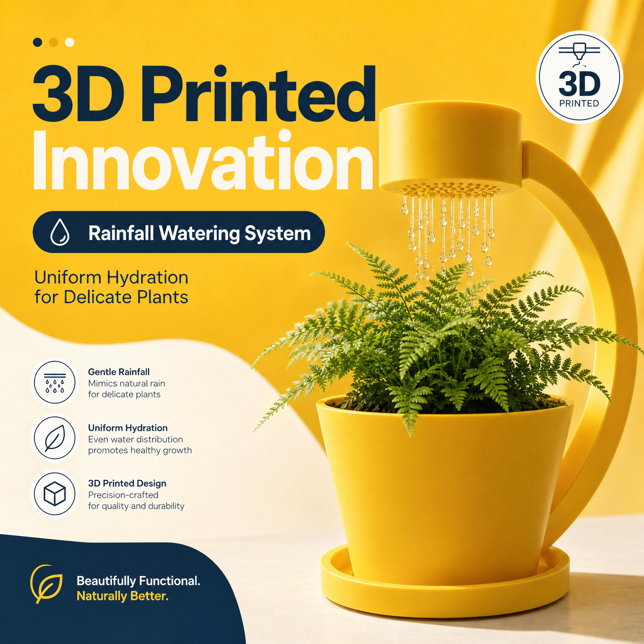Curved Arch 3D Printed Decor Indoor Self Watering Rain Simulation Flower Pot