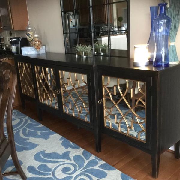 Black Mirror Credenza Cabinet Sideboard Organizer Set For Living Room TV
